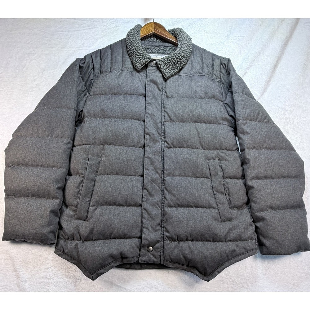UGG Australia Men's Down Puffer Jacket Gray Herringbone Sherpa Collar Coat Large